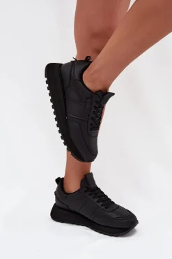 Skórzane Sneakersy Damskie Na Platformie Big Star OO274573 Hi-Poly System Czarne