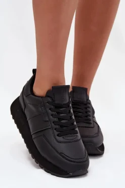 Skórzane Sneakersy Damskie Na Platformie Big Star OO274573 Hi-Poly System Czarne