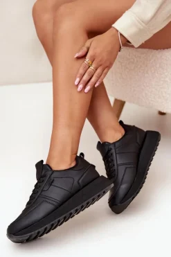 Skórzane Sneakersy Damskie Na Platformie Big Star OO274573 Hi-Poly System Czarne