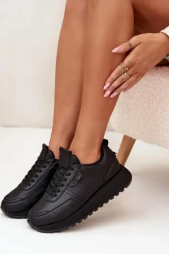 Skórzane Sneakersy Damskie Na Platformie Big Star OO274573 Hi-Poly System Czarne