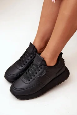 Skórzane Sneakersy Damskie Na Platformie Big Star OO274573 Hi-Poly System Czarne