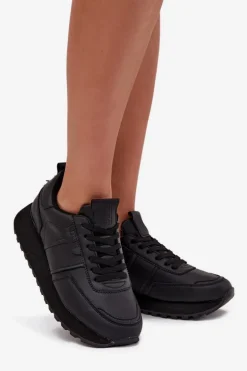 Skórzane Sneakersy Damskie Na Platformie Big Star OO274573 Hi-Poly System Czarne
