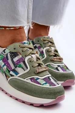 Skórzane Sneakersy Damskie Na Platformie Maciejka 06390-09 Seledynowe