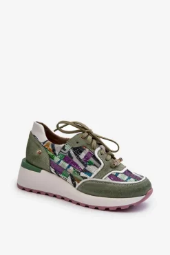 Skórzane Sneakersy Damskie Na Platformie Maciejka 06390-09 Seledynowe