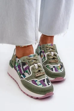 Skórzane Sneakersy Damskie Na Platformie Maciejka 06390-09 Seledynowe