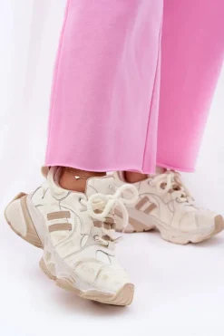 Skórzane Sneakersy Damskie GOE RR2N4037 Beżowe