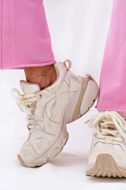Skórzane Sneakersy Damskie GOE RR2N4037 Beżowe