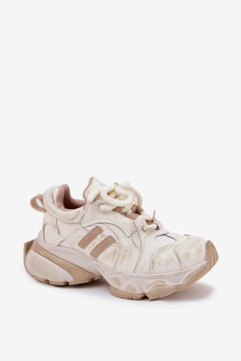 Skórzane Sneakersy Damskie GOE RR2N4037 Beżowe