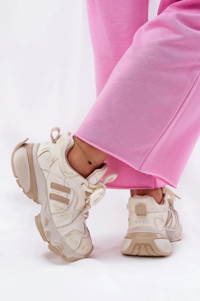 Skórzane Sneakersy Damskie GOE RR2N4037 Beżowe