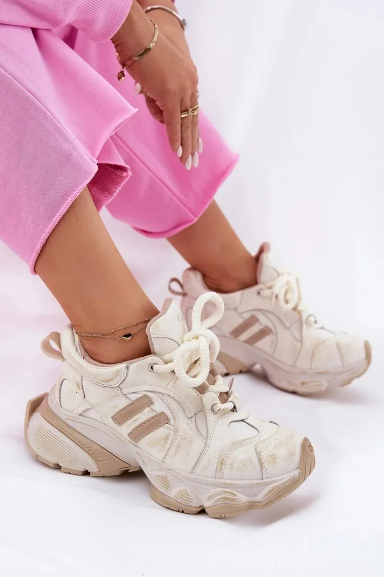Skórzane Sneakersy Damskie GOE RR2N4037 Beżowe