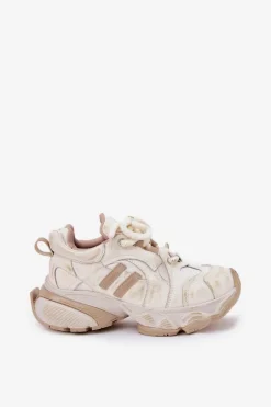 Skórzane Sneakersy Damskie GOE RR2N4037 Beżowe