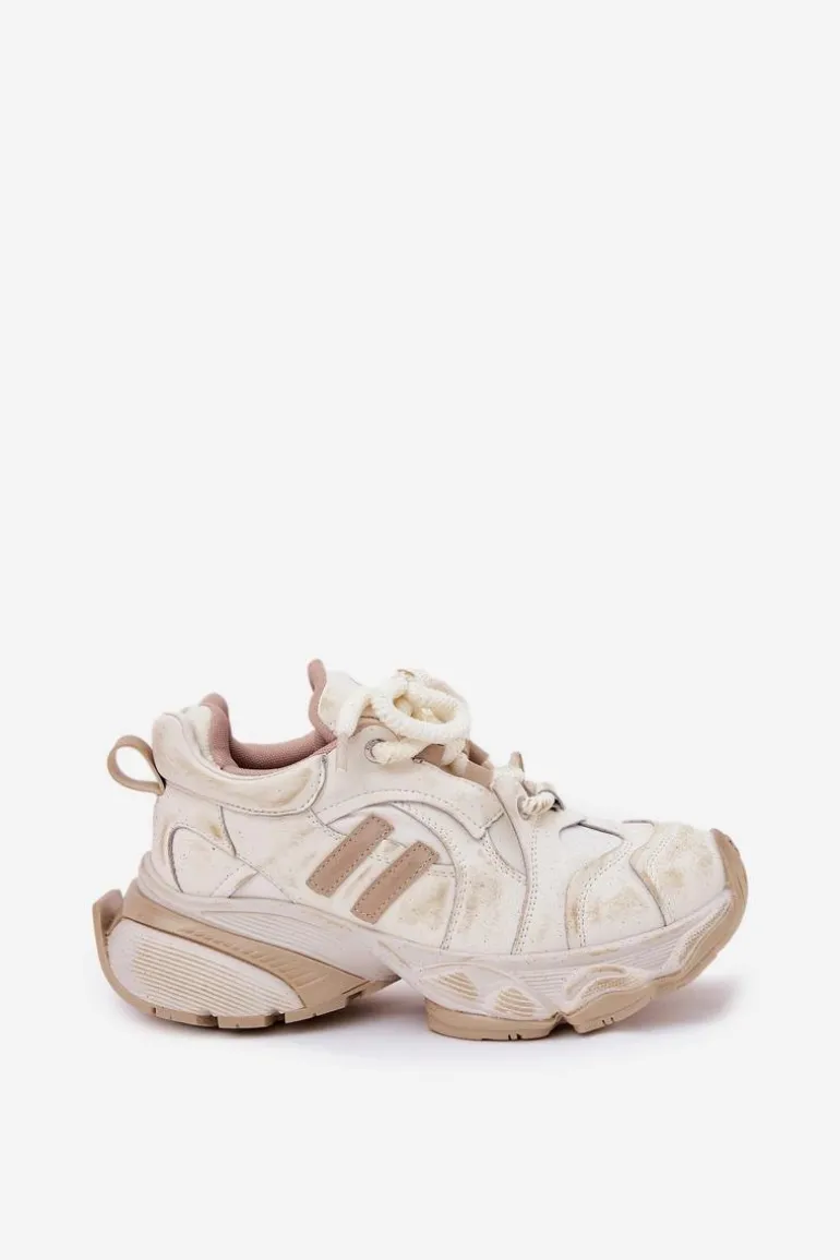 Skórzane Sneakersy Damskie GOE RR2N4037 Beżowe