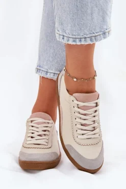 Skórzane Sneakersy Damskie Zazoo N1220 Beżowe