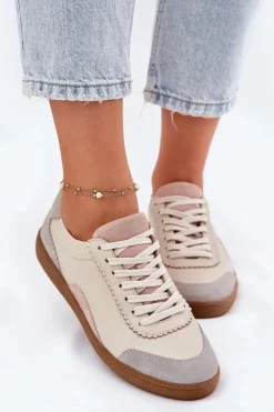 Skórzane Sneakersy Damskie Zazoo N1220 Beżowe