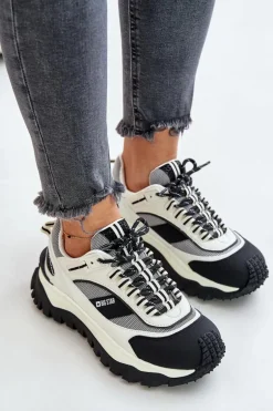 Skórzane Sneakersy Damskie Na Platformie Big Star OO274A220 HI-POLY SYSTEM Biało-Czarne
