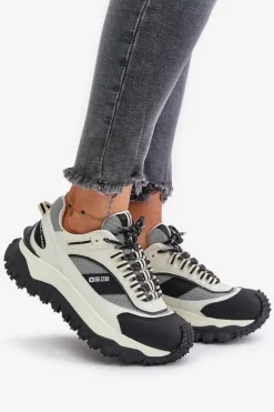 Skórzane Sneakersy Damskie Na Platformie Big Star OO274A220 HI-POLY SYSTEM Biało-Czarne