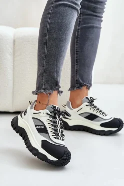 Skórzane Sneakersy Damskie Na Platformie Big Star OO274A220 HI-POLY SYSTEM Biało-Czarne