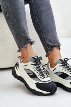 Skórzane Sneakersy Damskie Na Platformie Big Star OO274A220 HI-POLY SYSTEM Biało-Czarne