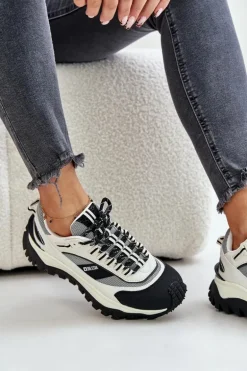 Skórzane Sneakersy Damskie Na Platformie Big Star OO274A220 HI-POLY SYSTEM Biało-Czarne