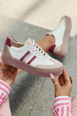 Skórzane Sneakersy Damskie Na Platformie Zazoo N1234 Beżowo-Bordowe
