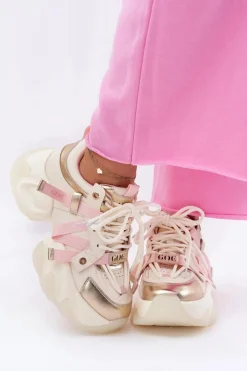 Skórzane Sneakersy Damskie Na Masywnej Podeszwie GOE RR2N4031 Beżowe