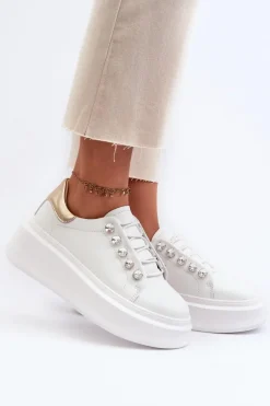 Skórzane Sneakersy Damskie Na Masywnej Platformie Białe S.Barski LR628
