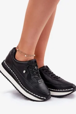 Skórzane Sneakersy Damskie Na Platformie Big Star RR274A335 Czarne