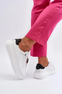 Skórzane Sneakersy Damskie Z Misiem Białe Mirven