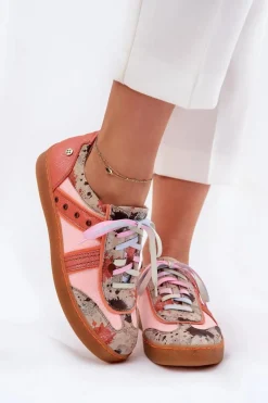 Skórzane Sneakersy Damskie Maciejka 06840-18 Pomarańczowe