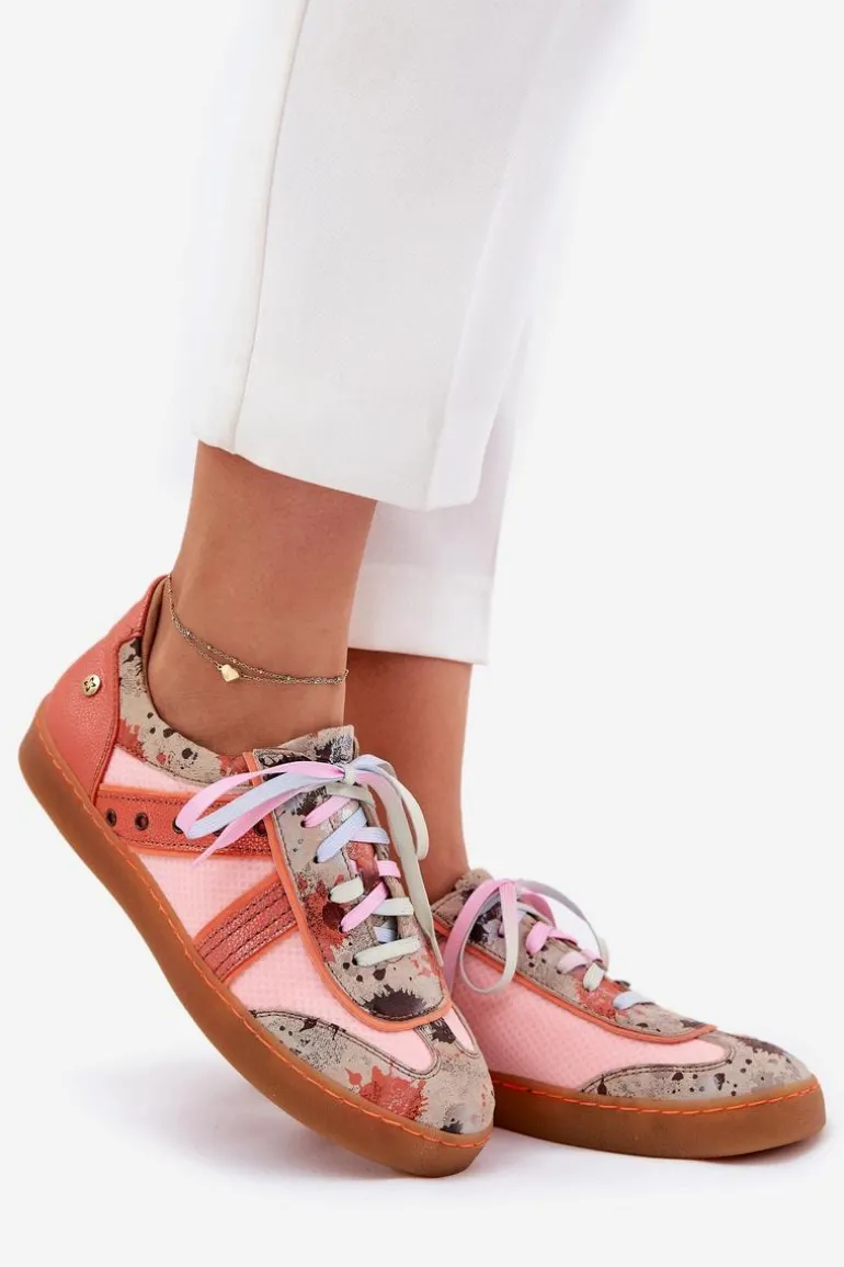 Skórzane Sneakersy Damskie Maciejka 06840-18 Pomarańczowe