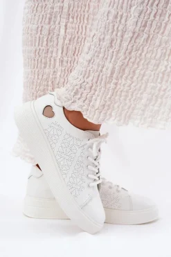 Skórzane Sneakersy Damskie Na Platformie Vinceza 88018 Białe