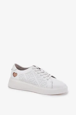 Skórzane Sneakersy Damskie Na Platformie Vinceza 88018 Białe