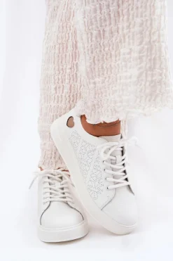 Skórzane Sneakersy Damskie Na Platformie Vinceza 88018 Białe