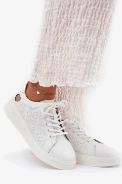 Skórzane Sneakersy Damskie Na Platformie Vinceza 88018 Białe