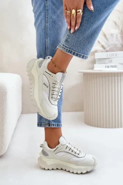 Skórzane Sneakersy Damskie Na Platformie Big Star OO274A221 HI-POLY SYSTEM Białe