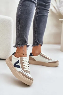 Skórzane Sneakersy Damskie Vinceza 7923 Beżowe