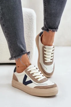 Skórzane Sneakersy Damskie Vinceza 7923 Beżowe