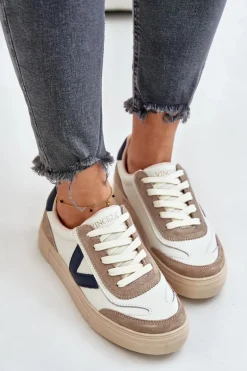 Skórzane Sneakersy Damskie Vinceza 7923 Beżowe