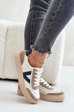 Skórzane Sneakersy Damskie Vinceza 7923 Beżowe