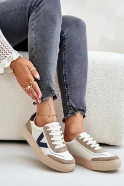 Skórzane Sneakersy Damskie Vinceza 7923 Beżowe