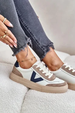 Skórzane Sneakersy Damskie Vinceza 7923 Beżowe