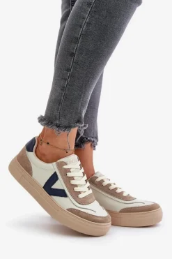 Skórzane Sneakersy Damskie Vinceza 7923 Beżowe