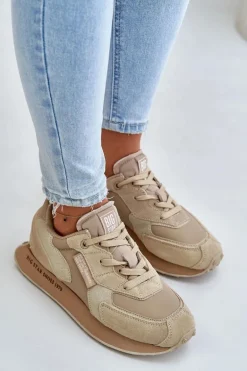 Skórzane Sneakersy Damskie Big Star OO274564 Hi-Poly System Beżowe
