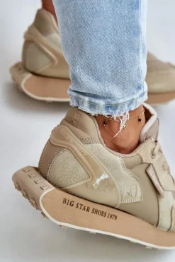 Skórzane Sneakersy Damskie Big Star OO274564 Hi-Poly System Beżowe