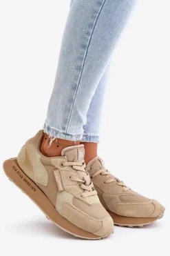Skórzane Sneakersy Damskie Big Star OO274564 Hi-Poly System Beżowe