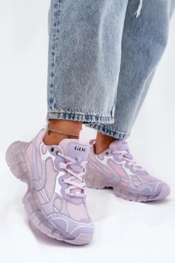 Skórzane Sneakersy Damskie GOE RR2N4081 Fioletowe