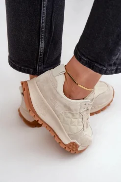 Skórzane Sneakersy Damskie Big Star OO274A315 Hi-Poly System Beżowe