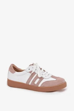 Skórzane Sneakersy Damskie Vinceza 79557 Biało-Beżowe