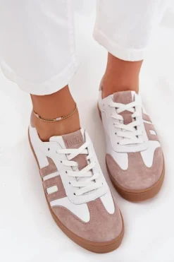 Skórzane Sneakersy Damskie Vinceza 79557 Biało-Beżowe