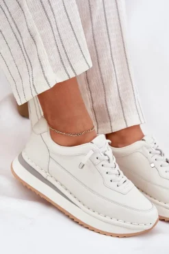 Skórzane Sneakersy Damskie Na Platformie Big Star RR274A333 Białe